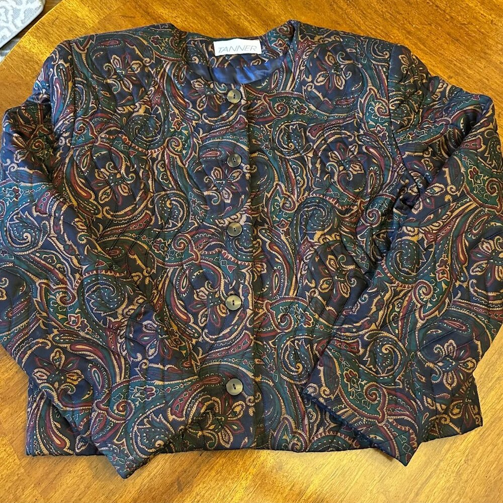 Vintage 1990s Women’s Quilted Puffer Paisley Jacket Burgundy, Navy & Green Sz XL